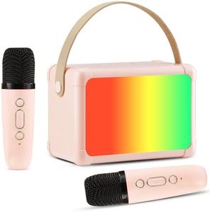 Giecy Karaoke Machine with 2 Wireless Microphones, Mini Microphone Speaker, Portable Karaoke System with LED Light and Voice Changing Effects for Boys Girls Teens Adults (Pink)