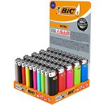 BIC J25 Long-Lasting Mini Lighters that lasts for up to 1,450 lights, Assorted Colour, Flint, Tray of 50