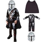 Mandalorian Kids Costume Classic Universe Movie Alien Costume With Half Helmet Cape For Halloween Cosplay Costume Party Outfit, M