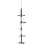 PawHut Floor to Ceiling Cat Tree for Indoor Cats 5-Tier Kitty Tower Grey