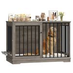 FirFurd Dog Crate Furniture Dog Cage for Large Breeds Wooden Puppy Kennel with Sliding Doors & 2 Bowls Heavy Duty Pet House Indoor Sideboard Cabinet Brown 120x90x60cm