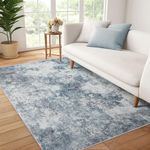 3x5 Washable Bedroom Rug Indoor Non-Slip, Deerly Modern Abstract Area Rug, 3x5 Washable Bathroom Carpet for Front Door Entrance Kitchen Laundry Room Bath Office, Blue/Grey