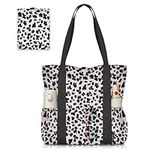 HOMESPON Foldable Beach Tote Bag for Women with zip and Pockets Large Waterproof Handbag for Travel Pool Shopping Holiday Gym(Leopard)