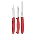 Victorinox Swiss Made Stainless Steel Swiss Classic Kitchen Knife (Set of 3) Serrated and Straight Edge Knives for Professional and Household Kitchen, Kitchen Tools, Red, 6.7111.3