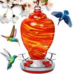 NEWURBAN Hummingbird Feeder for Outdoors Patio-29 Ounces / 860 ml Colorful Hand Blown Glass Hummingbird Feeder with Ant Moat Hanging Hook-Rope-Brush and Service Card-Color Red Firework