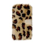 Awenroy Furry Wallet Case for iPhone 12 Mini Fluffy Handmade Hair Soft and Comfortable Plush Vogue Stylish and Bling Crystal Design Premium Leather Flip Wallet Case - Leopard 1