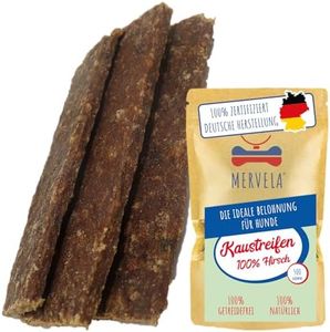 MERVELA® Tiras de carne de ciervo | 500 gramos [calidad de Alemania] para perros alérgicos | recompensa | aperitivo de entrenamiento | sin cereales | aperitivo para perros