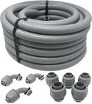 Sealproof 1/2-Inch Non-Metallic Liquid-Tight Conduit and Connector Kit, 50 Foot Made in USA Flexible Electrical Conduit Type B with 5 Straight and 3 90-Degree Conduit Connector Fittings, 0.5" Dia