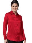 New Pyramid Fashion Satin Red Full Sleeve Shirt for Women and Girls Satin Shirt | Satin Red Shirt for Women-CWWTS51 (X-Large)