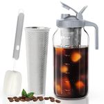 Cold Brew Coffee Maker 64oz - Iced Coffee Maker with Stainless Steel Filter and Spout, Mason Jar Iced Coffee Pitcher with Airtight & Leak-Proof for Coffee, Iced Tea