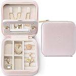 Vlando Plush Velvet Small Travel Jewelry Case, Mini Portable Jewelry Box for Women, Jewelry Travel Oragnizer with Mirror for Girls, Ring, Earring, Necklace, Bracelet, Travel Accessory, Pink