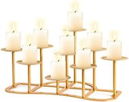 9 Pillar Fireplace Candelabra for Inside Fireplace - Gold Metal Fireplace Candle Holder for Tealight Pillar Candles Stand Iron Table Centrepiece Mantle Floor Decor (Gold, 9 Branch)