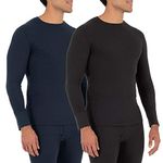 Fruit of the Loom Men's Recycled Waffle Thermal Underwear Crew Top (1 and 2 Packs), Black/Navy, Medium