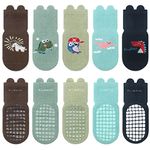 FedMois 5 Pairs Baby Kids Anti-slip Socks Cotton non skid Ankle Socks Animals, Dinosaur, 1-3 Years