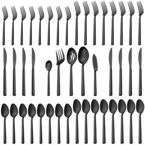 Alata Cube 45-Piece Forged Stainless Steel Flatware Set Cutlery Set with Utensil-Serving Set, Silverware Set Service for 8, Matte Satin Polished, Dishwasher Safe