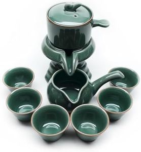 Chinese Gongfu Tea Gift Set Service Automatic Handmade Stone-Mill Design Porcelain Tea Pot 6 Cups Japanese Kung Fu Tea for Adults Men Women Tea Ceremony Party Home Office Decor