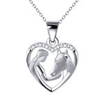 YFN 925 Sterling Silver Jewellery Girl and Horse Ponny Heart Cubic Zirconia Pendant Necklace