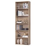 FirFurd Bookcase 6 Tiers Bookshelf Oak Tall Display Shelf Freestanding Wooden Storage Unit for Living Room Bedroom Office 60x23.5x180cm