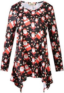 SSLR-Ugly-Christmas-Shirt-for-Women-Funny Xmas Holiday Tee Shirts 3/4 Sleeves Crew Neck Lightweight Casual (Medium, Black(1102))