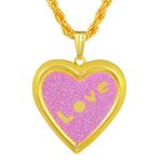 Memoir Gold plated Pink Drussy Foil Love embossed openable Heart Locket chain pendant necklace jewellery for Women Men