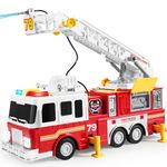 Vroomix Extra Large Fire Truck Toys for Boys Girls with 33-inch Ladder, Lights, Realistic Sirens & Button,Hose Reel & Removable Water Pump, Friction Powered Big Firetruck Engine - Gift for Toddlers 3+