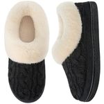 HomeTop Women's Knit Clog Slippers Comfy Warm Memory Foam Non-slip Indoor House Shoes with Fuzzy Collar (10, Black)