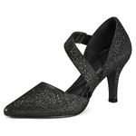 mysoft Women's Pointed Toe Low Stiletto Heel Dress Pumps Shoes - Available in Wide Sizes, Black-glitter, 8