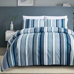 Home Beyond & HB design - 3 Piece Duvet Cover Set, 1 Printed Zipper Closure Duvet Cover with 2 Pillow Shams, Ultra Soft Brushed Microfiber, Queen or Full or Double Size, Blue White Stirpe