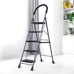 LEOPAX 5 Step Ladder - Safety-Clutch Lock Foldable Step Ladder for Home Use Heavy Duty Step Stool Foldable Metal Iron - Wide Anti Skid Steps - 2 Year Manufacturer Warranty