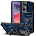 AESTMO PC Tough Armor Motorola Moto Edge 50 Pro 5G Bumper Back Case Cover|Ring Holder&Sliding Camera Shield Cover|360 Degree Protection Back Case Cover For Motorola Moto Edge 50 Pro 5G(Blue)