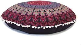 Large Round seat Floor Cushion Chair Ottoman Cover Pouf Pillow Meditation Floor Cushions for Adults Seating pouffe Ottoman Throw Covers Craft Room Furniture for Sitting Cover 22 Inches (Pink)