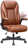 BestEra Executive Office Chair Ergonomic Leather Office Chair, Wide Home Office Chair with Adjustable Flip-up Arm, High Back Computer Desk Chair with Rocking Function, Wheels, Lumbar Support (Brown)