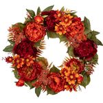 Oairse 60cm/24inch Artificial Fall Wreath for Front Door Autumn Flower Wreath with Peony and Zinnias Fall Decorations for Home Halloween Farmhouse Wall Mantel Décor