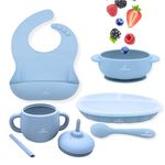 Minimum - Baby Feeding Set 5Pcs Silicone Solid Tableware Kit for Baby Foodgrade Silicone Tableware Kit Baby Plate&Bowl with Sippy Cup,Spoon,Bib (Blue)