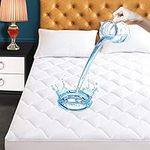 Queen Size Quilted Fitted Mattress Pad, Waterproof Breathable Cooling Mattress Protector, Stretches up to 21 Inches Deep Pocket Hollow Cotton Alternative Filling Noiseless Mattress Cover White
