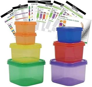 7 PCS Portion Control Containers Kit (with COMPLETE GUIDE & 21 DAY DAILY TRACKER & 21 DAY MEAL PLANNER & RECIPES PDFs) Label-CodedMulti-Color-Coded SystemPerfect Size for Lose Weight