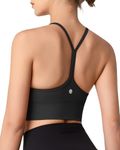 QUEENIEKE Sports Bras for Women Y Back Breathable Padded Wide Strap Medium Support Yoga Bra Black M