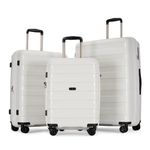 GinzaTravel 3-piece set white color luggage with scratch-resistant PP material, expandable(（all 20 24 28), Super light, thickened…, White color, 3-pc Set (20/24/28), Double Seal Luggage Lightweight