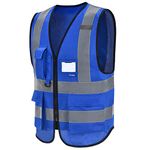 blue hi viz jacket mens XXL hi vis Zipper Front High Visibility vest Hi Vis Executive Vest Waistcoat with Phone & ID Pockets