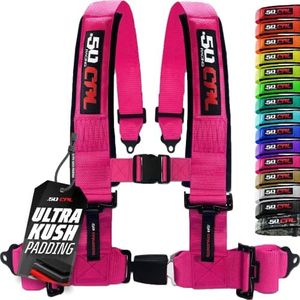 1pc 4 Point Harness for Bucket Seat, Push Release, 10 Color Options, Racing Harness, Race Car, Off Road, UTV, RZR (3in Pink)