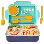 FunBlast Lunch Box for Kids – Tiffin Box for Kids, Insulated Bento Lunch Box, Stainless Steel Lunch Box with Spoon & Fork, 3 Compartment Lunch Box with 1 Small Box – 750ML (Blue)