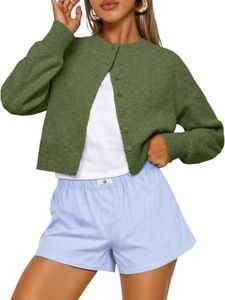 Trendy Queen Cropped Cardigan Sweaters for Women Lightweight Crop Knit Y2k Fall Outfits Fashion Clothes 2025 Green XS