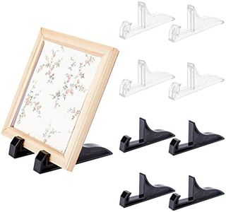 PH PandaHall Paquete de 8 soportes de caballete de plástico para marcos de fotos, 2 colores negro y transparente, soporte de exhibición de fotos para fotos, platos hechos a mano, piezas de arte,