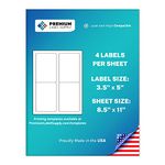 Premium Label Supply White Sticker Mailing/Shipping Labels – 3.5" x 5" – Laser/Inkjet Compatible – (4 Labels/Sheet), 25 Sheets - 100 Total Adhesive Labels