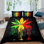 Feelyou Marijuana Duvet Cover Set Trippy Cannabis Leaves Bedding Set Marijuana Weed Botanical Comforter Cover 1 Quilt Cover + 2 Pillowcases Queen Size