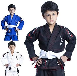 Vector Sports Kids Brazilian Jiu Jitsu BJJ Gi with Free White Belt 100% Cotton Pearl Weave Kimono Ultra Lightweight Preshrunk Fabric (Black, K4)
