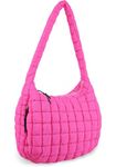 Quilted Puffer Tote Bag Puffy Large Crossbody Shoulder Bag with Zipper Carryall Lightweight Nylon Hobo Bag Women Padding Puffer Bag, Rose Pink