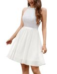 Dressystar Women's Short Halter Cocktail Party Dress Lace Tulle Prom Gown, Chiffon- White, Medium