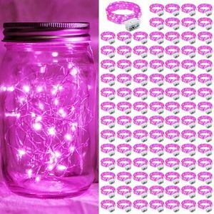 chzk 100 Pack Pink Fairy Lights 7Ft 20 LED Twinkle String Lights 3 Modes Battery Operated Waterproof Firefly Starry for Mason Jar Party Wedding Christmas Valentines Day Table Centerpieces