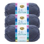 Lion Brand 24/7 Cotton Yarn, Yarn for Knitting, Crocheting, and Crafts, Denim, 3 Pack